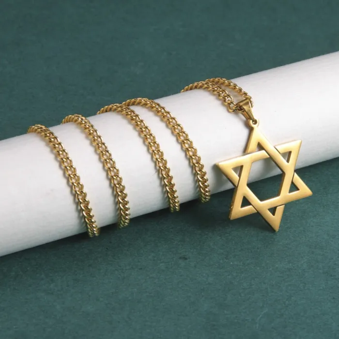 Korean Style Stainless Steel Hexagram Necklace | Fashionable Minimalist Hollow Pendant | Vintage Couples' Jewelry for Men & Women