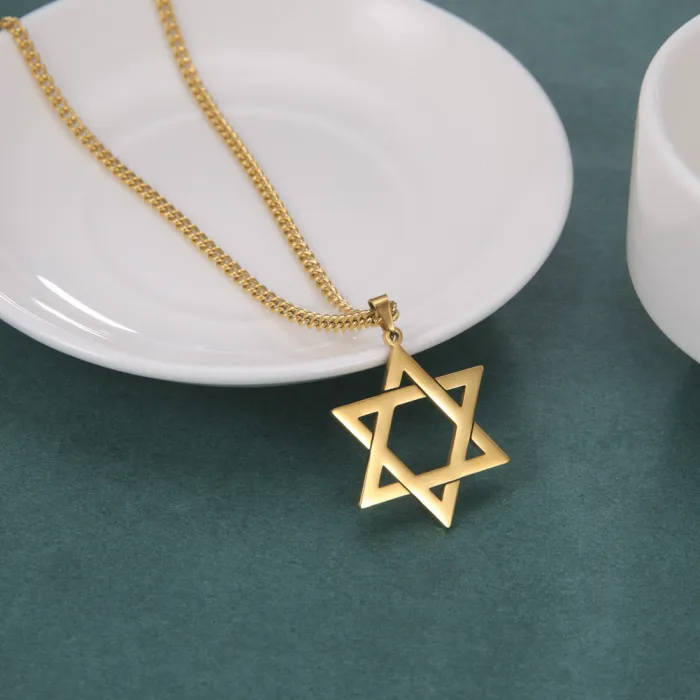 Korean Style Stainless Steel Hexagram Necklace | Fashionable Minimalist Hollow Pendant | Vintage Couples' Jewelry for Men & Women