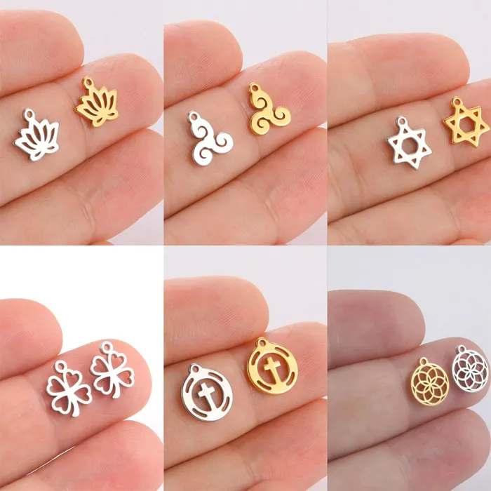 Cross-Border Mini Charms | Lucky Four-Leaf Clover Stainless Steel Pendant | Lotus Small Charm for Jewelry Making Accessories