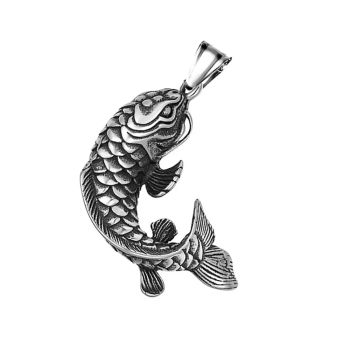 Vintage Titanium Steel Cast Koi Fish Pendant Necklace | 304 Stainless Steel Lucky Koi Accessory | Vacuum 18K Gold Plated Design