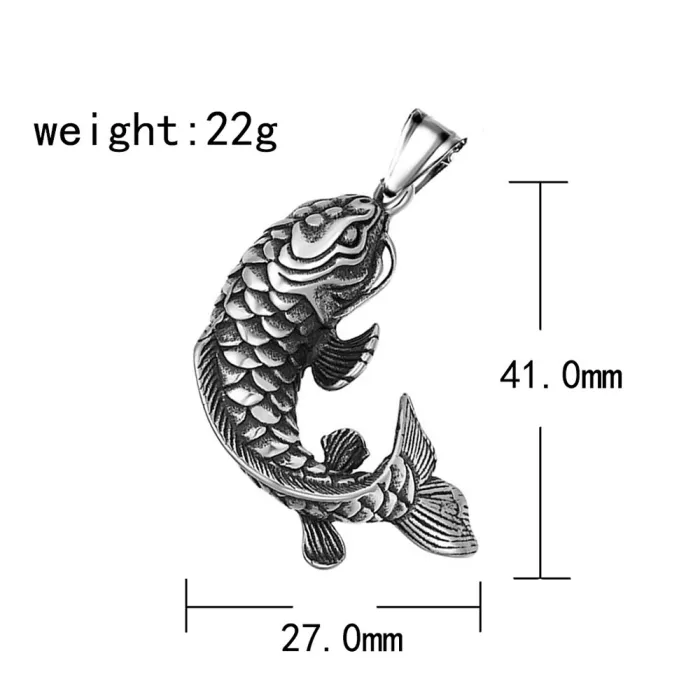 Vintage Titanium Steel Cast Koi Fish Pendant Necklace | 304 Stainless Steel Lucky Koi Accessory | Vacuum 18K Gold Plated Design