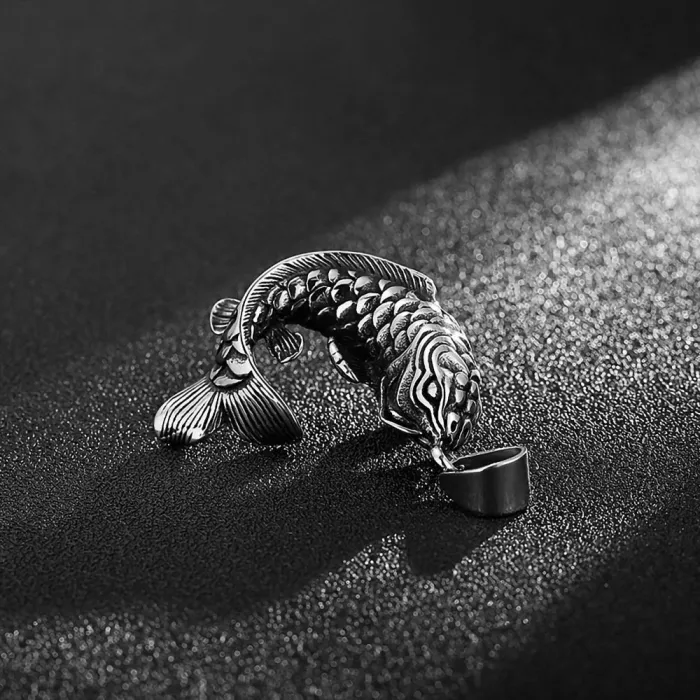 Vintage Titanium Steel Cast Koi Fish Pendant Necklace | 304 Stainless Steel Lucky Koi Accessory | Vacuum 18K Gold Plated Design