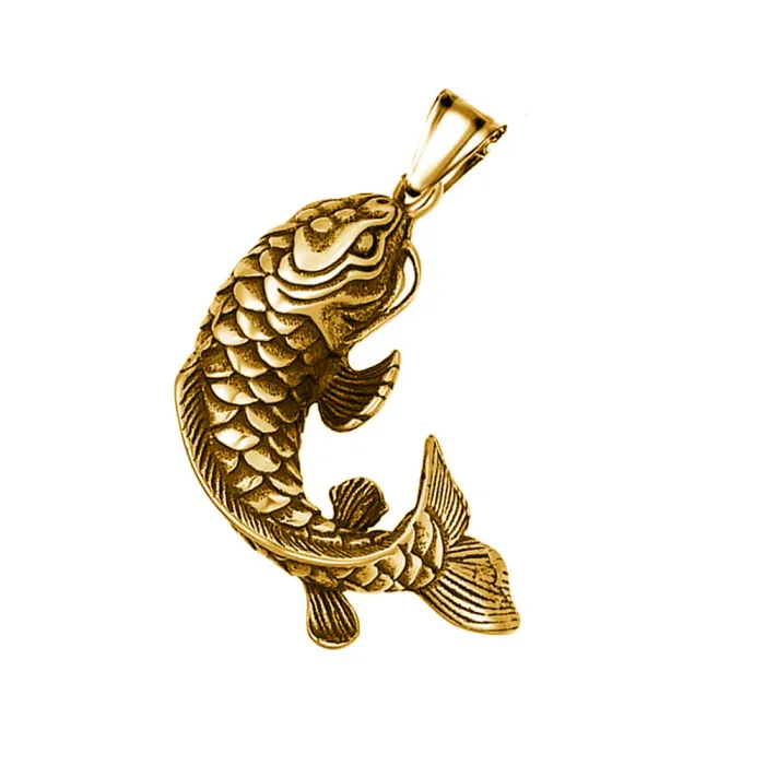 Vintage Titanium Steel Cast Koi Fish Pendant Necklace | 304 Stainless Steel Lucky Koi Accessory | Vacuum 18K Gold Plated Design