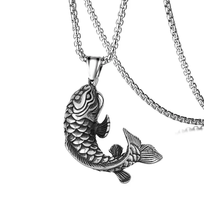 Vintage Titanium Steel Cast Koi Fish Pendant Necklace | 304 Stainless Steel Lucky Koi Accessory | Vacuum 18K Gold Plated Design