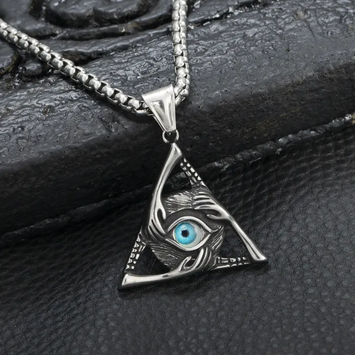 European & American Titanium Steel Cast Triangle Eye Pendant Necklace | 304 Stainless Steel Fashion Accessory | Vintage Style Necklace