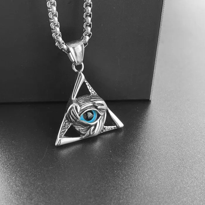 European & American Titanium Steel Cast Triangle Eye Pendant Necklace | 304 Stainless Steel Fashion Accessory | Vintage Style Necklace