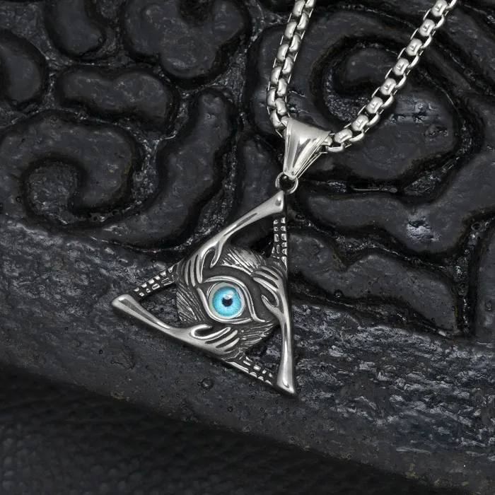 European & American Titanium Steel Cast Triangle Eye Pendant Necklace | 304 Stainless Steel Fashion Accessory | Vintage Style Necklace