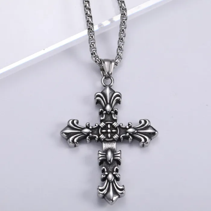 Amazon New Vintage Cross Titanium Steel Pendant | Fleur-de-lis Cast Necklace | Stainless Steel Jewelry Accessory