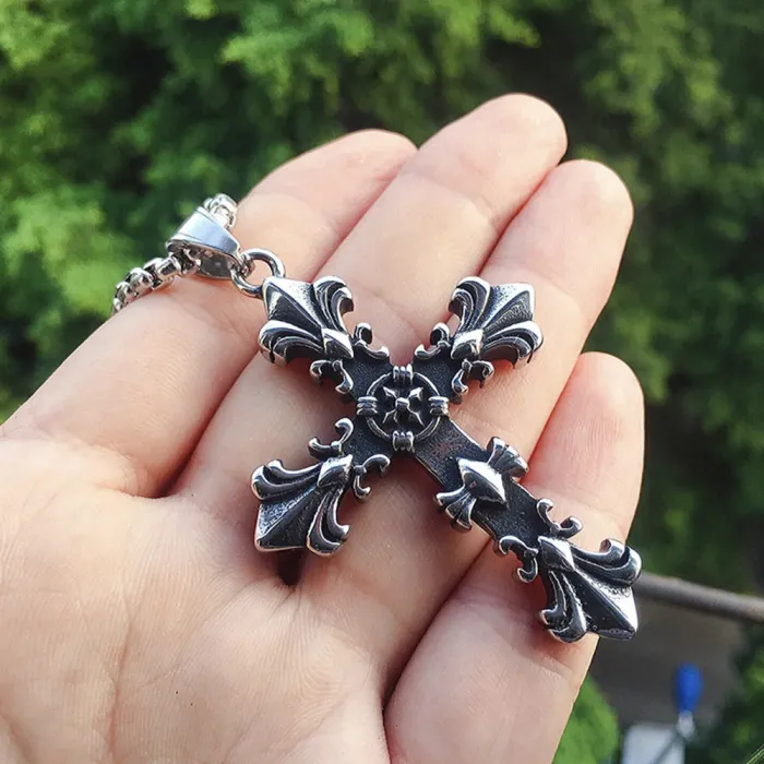 Amazon New Vintage Cross Titanium Steel Pendant | Fleur-de-lis Cast Necklace | Stainless Steel Jewelry Accessory