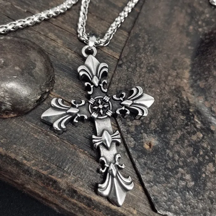 Amazon New Vintage Cross Titanium Steel Pendant | Fleur-de-lis Cast Necklace | Stainless Steel Jewelry Accessory