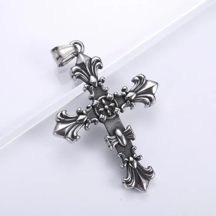 Amazon New Vintage Cross Titanium Steel Pendant | Fleur-de-lis Cast Necklace | Stainless Steel Jewelry Accessory