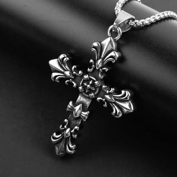 Amazon New Vintage Cross Titanium Steel Pendant | Fleur-de-lis Cast Necklace | Stainless Steel Jewelry Accessory