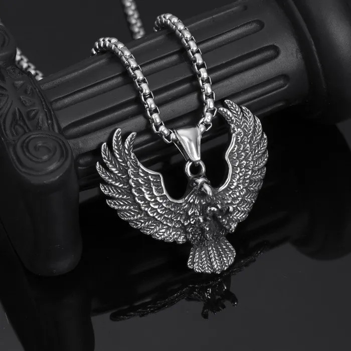 Factory Direct Titanium Steel Eagle Pendant | Punk Necklace for Men | Vintage Stainless Steel Cast Hawk Pendant