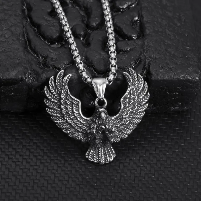 Factory Direct Titanium Steel Eagle Pendant | Punk Necklace for Men | Vintage Stainless Steel Cast Hawk Pendant