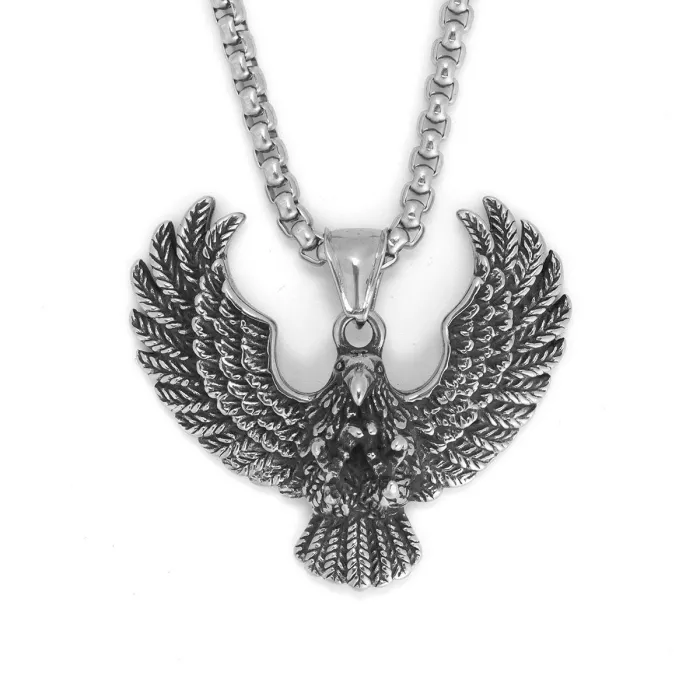 Factory Direct Titanium Steel Eagle Pendant | Punk Necklace for Men | Vintage Stainless Steel Cast Hawk Pendant