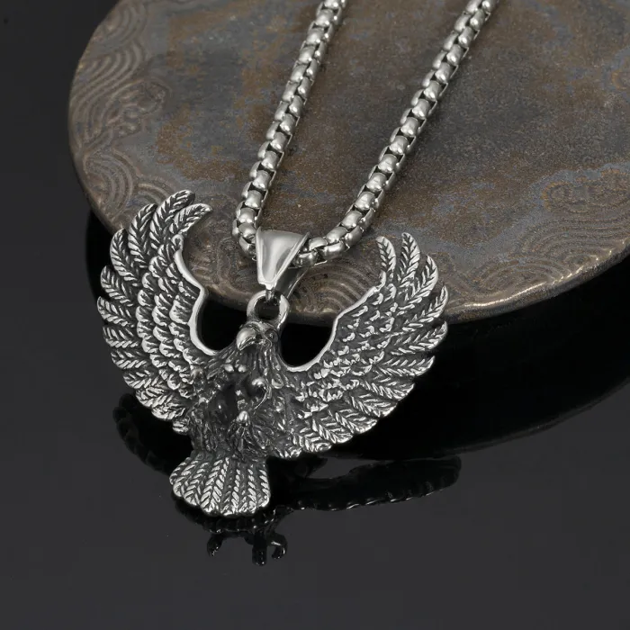 Factory Direct Titanium Steel Eagle Pendant | Punk Necklace for Men | Vintage Stainless Steel Cast Hawk Pendant