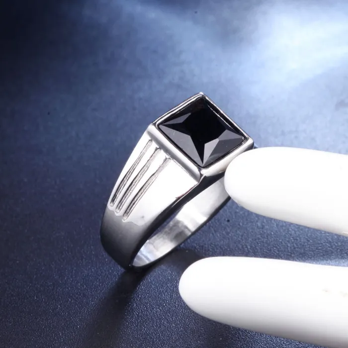 Wholesale Fashion Jewelry | Personalized Men's Titanium Steel Gemstone Ring | Stainless Steel Ring