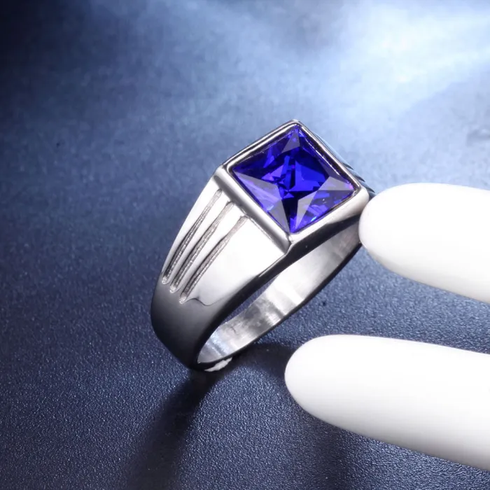 Wholesale Fashion Jewelry | Personalized Men's Titanium Steel Gemstone Ring | Stainless Steel Ring