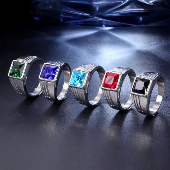 Wholesale Fashion Jewelry | Personalized Men's Titanium Steel Gemstone Ring | Stainless Steel Ring