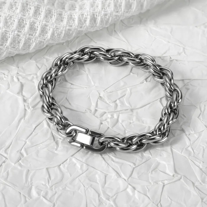 Cross-Border Woven Titanium Steel Bracelet | Vintage Minimalist Men's Handmade Chain | Thick Stainless Steel Twist Chain