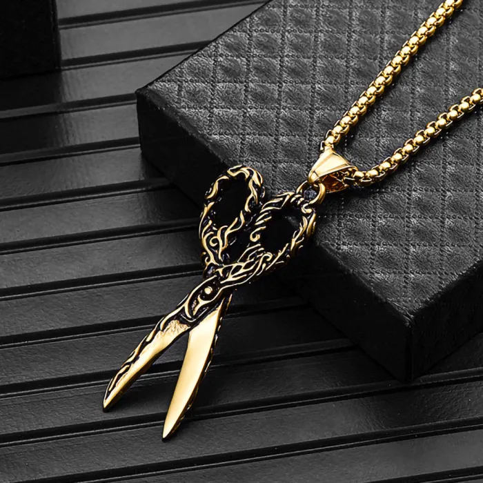 European & American Vintage Titanium Steel Cast Scissors Pendant Necklace | Stainless Steel Scissors Jewelry Accessory | Vacuum 18K Gold Plated