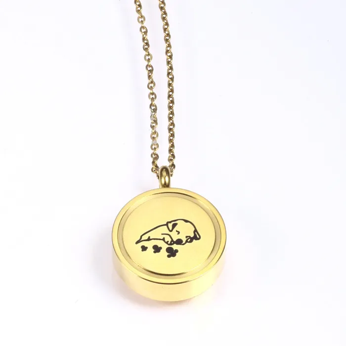 Memorial Pet Dog Hair & Ash Urn Pendant | Round Paw Print Openable Perfume Bottle Necklace | Unisex Titanium Steel Jewelry