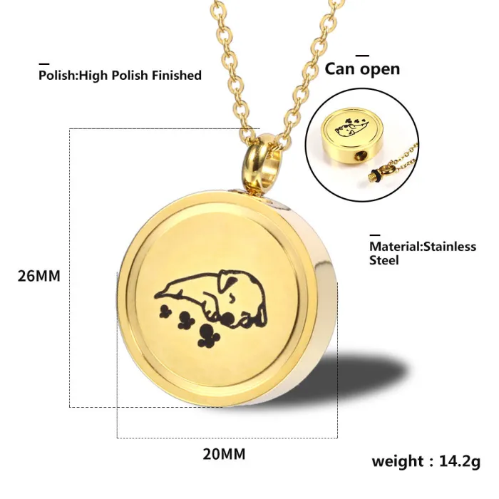 Memorial Pet Dog Hair & Ash Urn Pendant | Round Paw Print Openable Perfume Bottle Necklace | Unisex Titanium Steel Jewelry