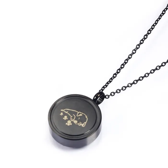 Memorial Pet Dog Hair & Ash Urn Pendant | Round Paw Print Openable Perfume Bottle Necklace | Unisex Titanium Steel Jewelry