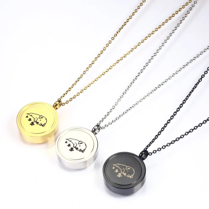 Memorial Pet Dog Hair & Ash Urn Pendant | Round Paw Print Openable Perfume Bottle Necklace | Unisex Titanium Steel Jewelry