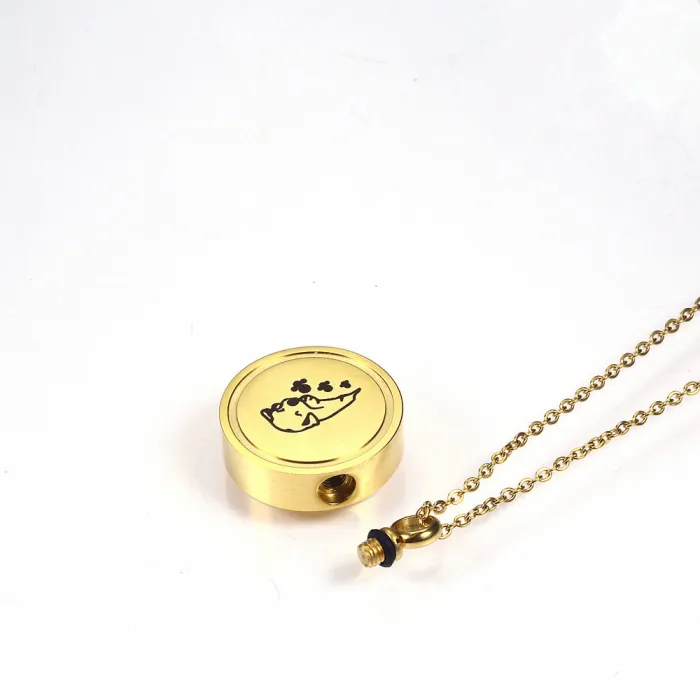 Memorial Pet Dog Hair & Ash Urn Pendant | Round Paw Print Openable Perfume Bottle Necklace | Unisex Titanium Steel Jewelry