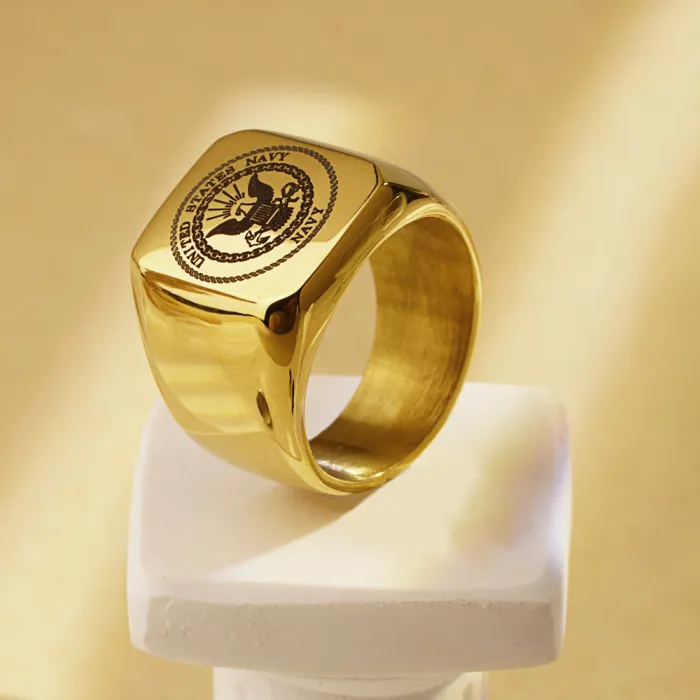 New Titanium Steel National Emblem Men's Ring | Minimalist Personalized Commemorative Band | Men's Stainless Steel Square Ring