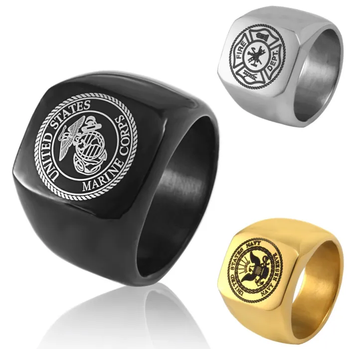 New Titanium Steel National Emblem Men's Ring | Minimalist Personalized Commemorative Band | Men's Stainless Steel Square Ring