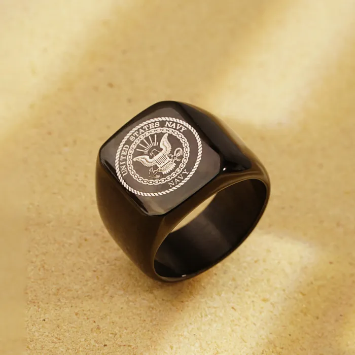 New Titanium Steel National Emblem Men's Ring | Minimalist Personalized Commemorative Band | Men's Stainless Steel Square Ring