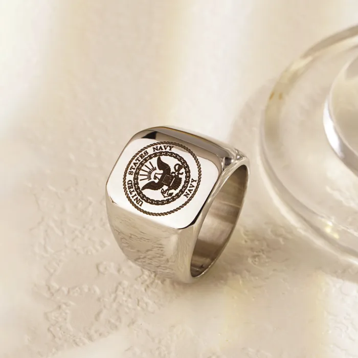 New Titanium Steel National Emblem Men's Ring | Minimalist Personalized Commemorative Band | Men's Stainless Steel Square Ring