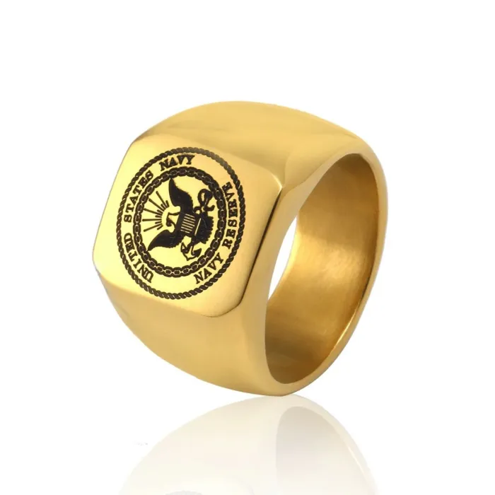 New Titanium Steel National Emblem Men's Ring | Minimalist Personalized Commemorative Band | Men's Stainless Steel Square Ring