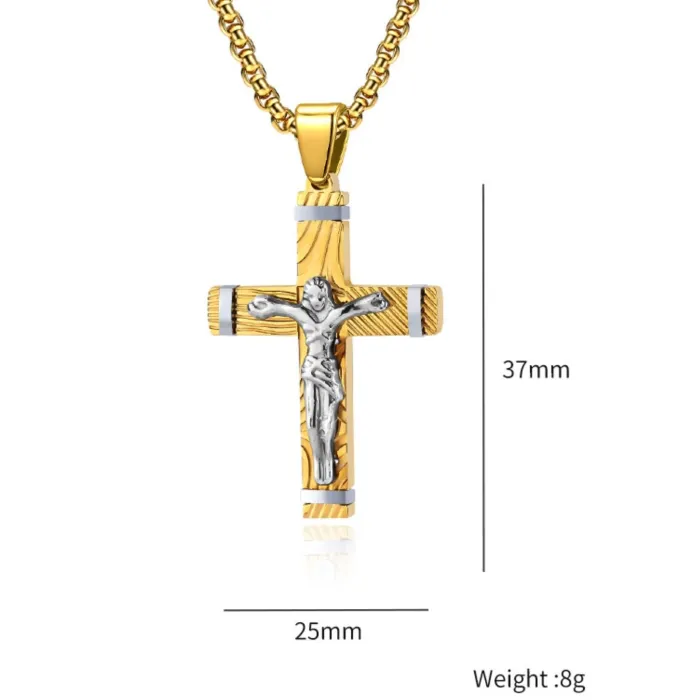 Cross-Border New Titanium Steel Men's Pendant | European Small-Size Damascus Pattern Cross | Vintage Trendy Necklace