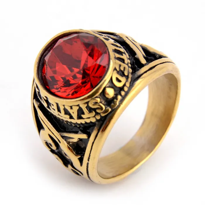 Men's Eagle Gemstone Military Ring – Bold Soaring Hawk Design, Vintage Titanium Steel