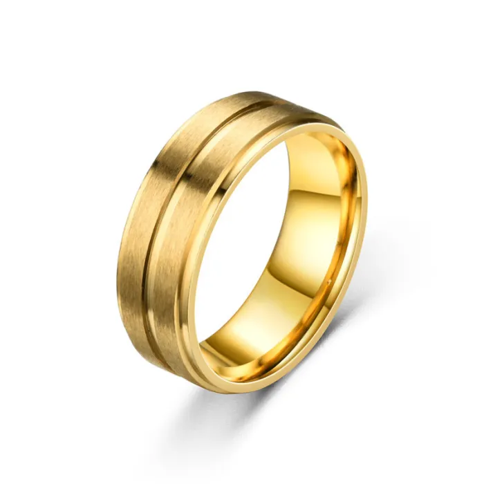 Men's Matte Step Edge Ring – 8MM Wide Stainless Steel Band, Black Gold Silver Options
