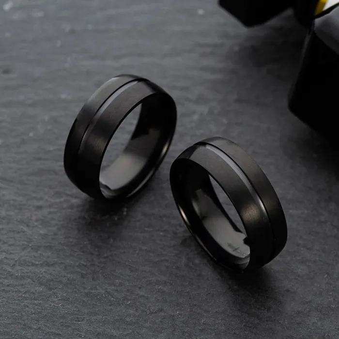 Men's Matte Black Ring – 8MM Stainless Steel Band, Minimalist Fashion Jewelry, Wholesale