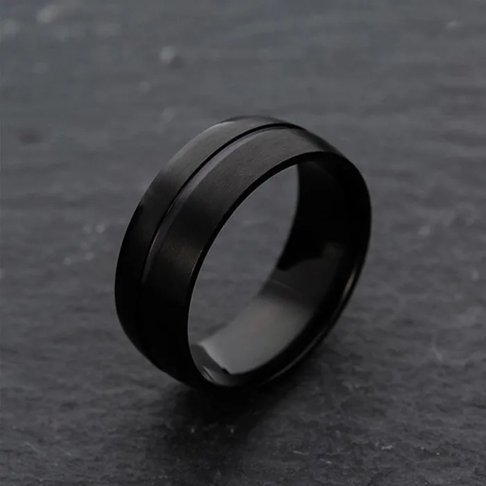 Men's Matte Black Ring – 8MM Stainless Steel Band, Minimalist Fashion Jewelry, Wholesale