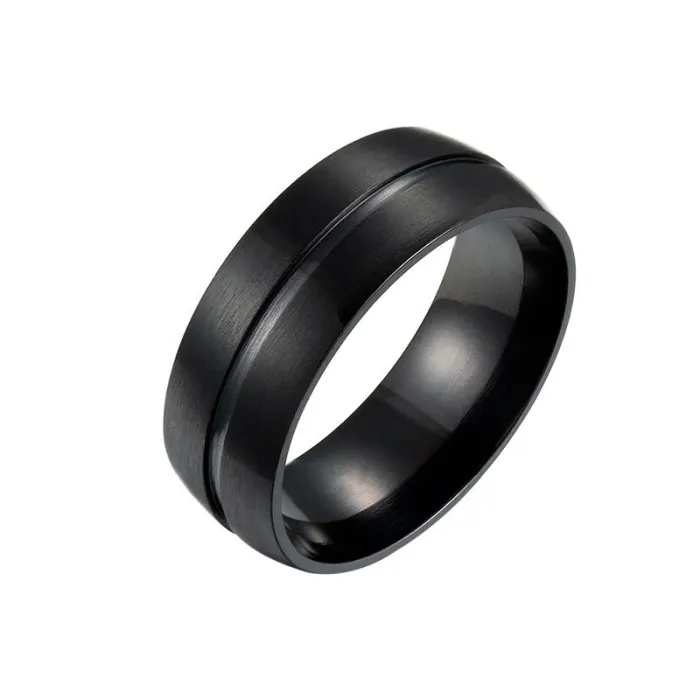 Men's Matte Black Ring – 8MM Stainless Steel Band, Minimalist Fashion Jewelry, Wholesale