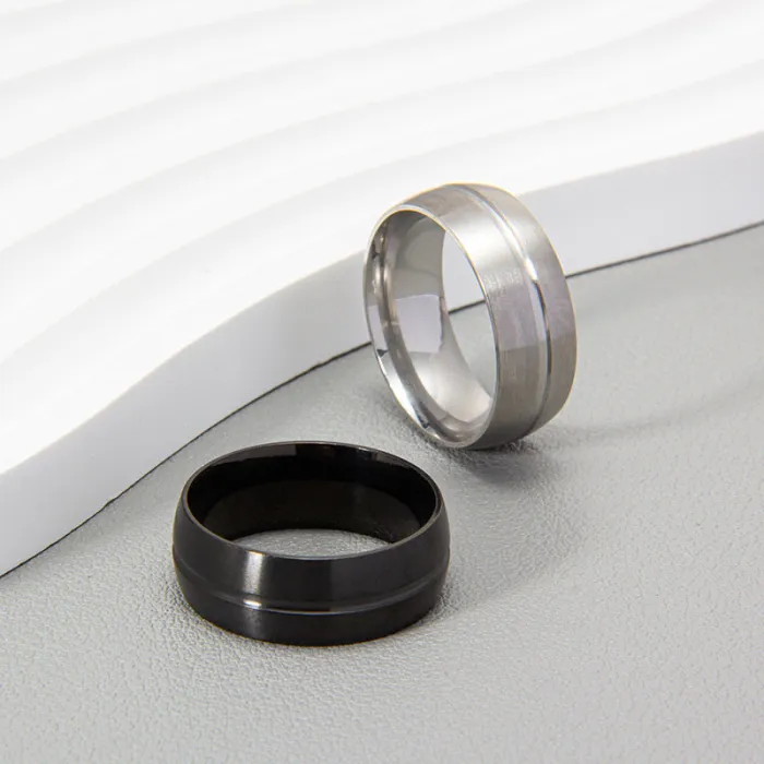 Men's Matte Black Ring – 8MM Stainless Steel Band, Minimalist Fashion Jewelry, Wholesale