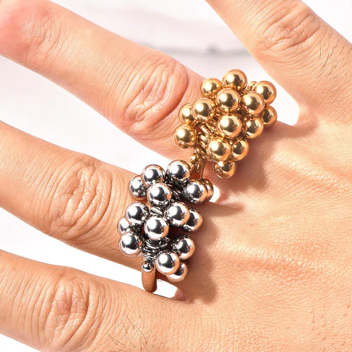 Women's Beaded Ball Ring – Dainty Gold-Plated Grape Cluster Design, Minimalist Style, Wholesale