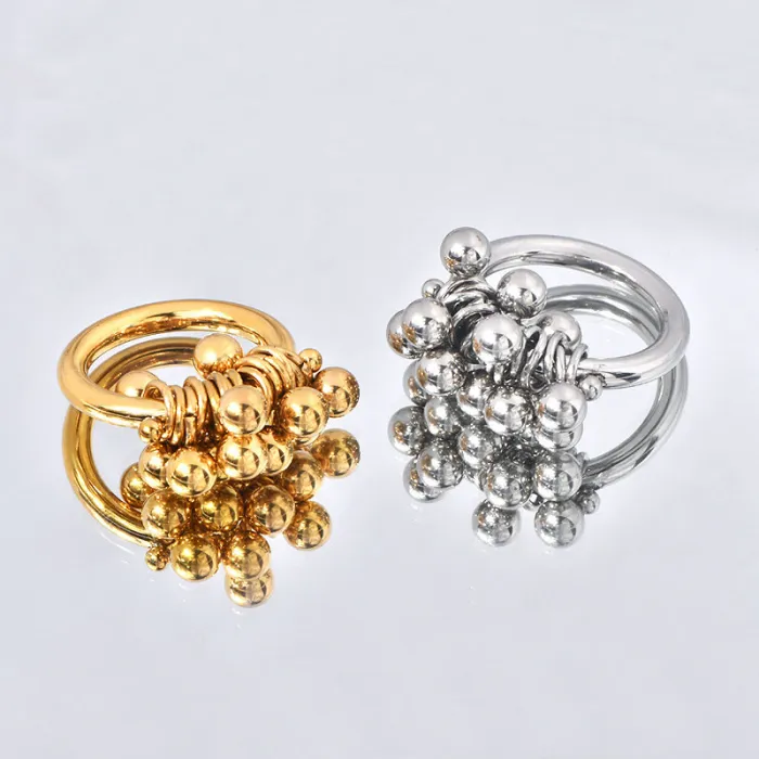 Women's Beaded Ball Ring – Dainty Gold-Plated Grape Cluster Design, Minimalist Style, Wholesale