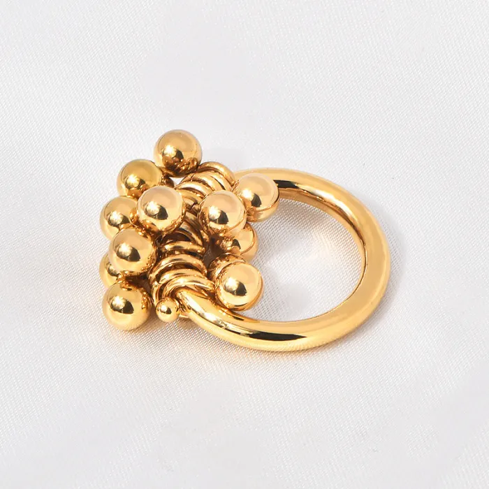 Women's Beaded Ball Ring – Dainty Gold-Plated Grape Cluster Design, Minimalist Style, Wholesale