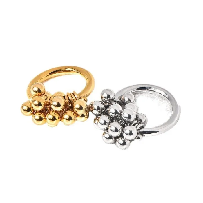 Women's Beaded Ball Ring – Dainty Gold-Plated Grape Cluster Design, Minimalist Style, Wholesale