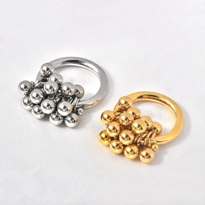 Women's Beaded Ball Ring – Dainty Gold-Plated Grape Cluster Design, Minimalist Style, Wholesale