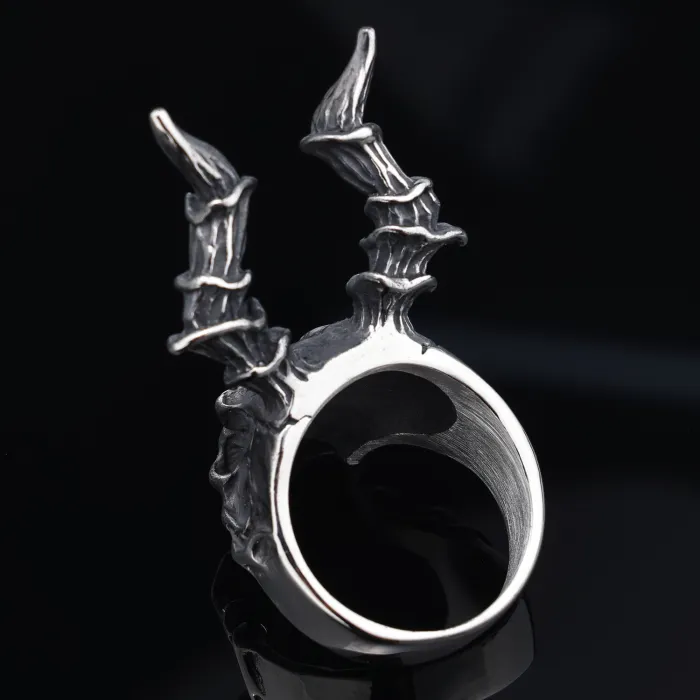 Men's Punk Ram Horn Skull Ring – Gothic Vintage Style, Stainless Steel, Wholesale