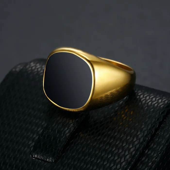 Gold Titanium Steel Ring – Glossy Epoxy Finish, Unisex Design, Polished Stainless Steel, Wholesale