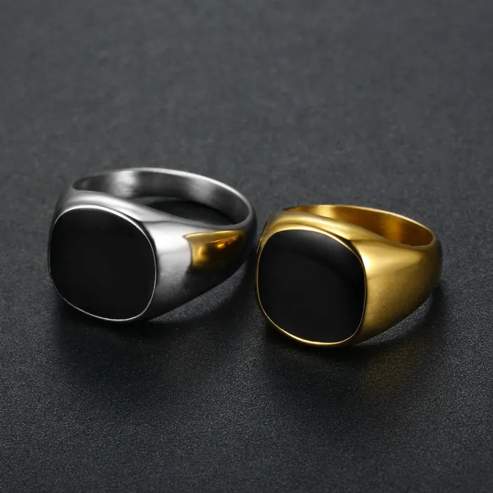 Gold Titanium Steel Ring – Glossy Epoxy Finish, Unisex Design, Polished Stainless Steel, Wholesale